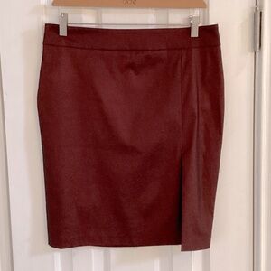 Cache Vintage Deep Wine Shimmery Bodycon Skirt w/ High Side Slit